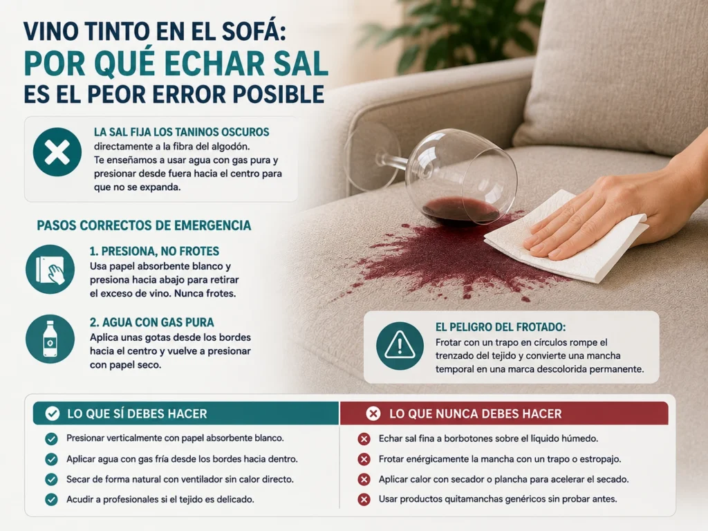 Quitar imagen de vino tinto del sofá