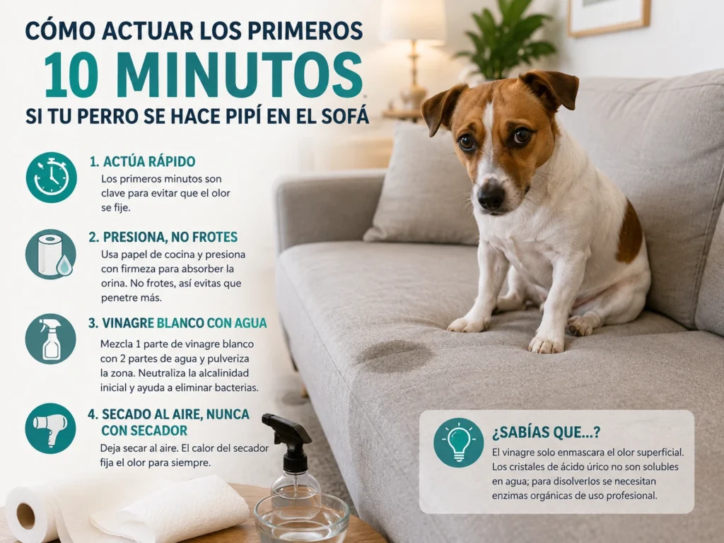 Limpiar pipí de perro en el sofá